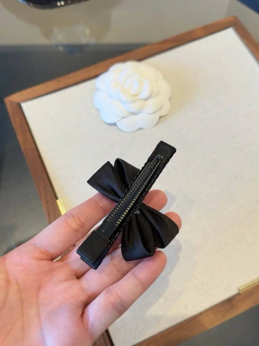 Chanel Black Satin Butterfly Hair Clip